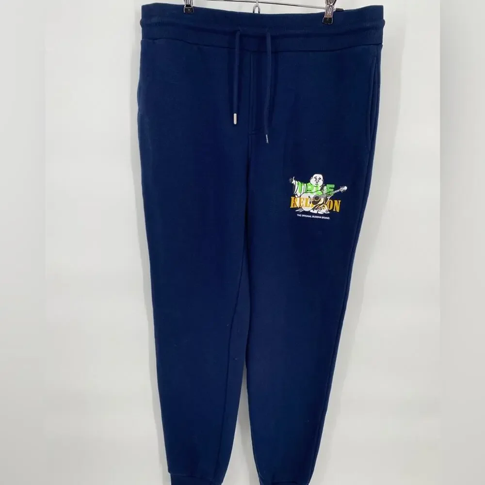 True Religion Men’s Jogging Pants Comfy Athleisure Streetwear Navy Large